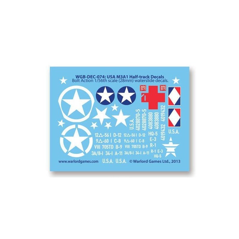 28mm WWII U.S. American Half-track decals sheet WARLORD