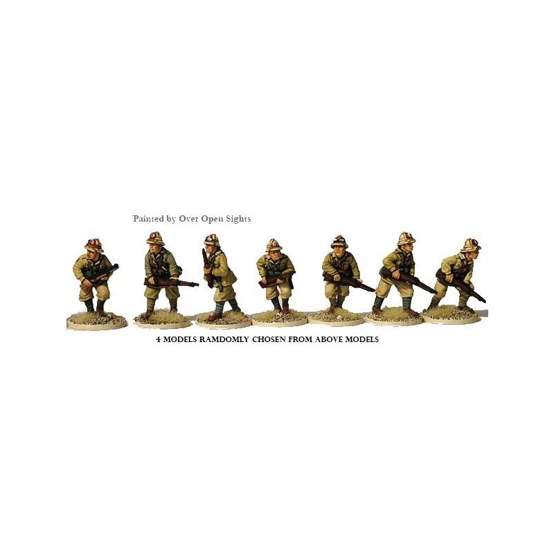 Italian Riflemen Advancing, tropical helmets (4) 28mm WWII PERRY MINIATURES