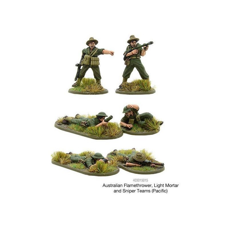 British Australian Army flamethrower, light mortar and sniper teams (Pacific) 28mm WWII WARLORD GAMES