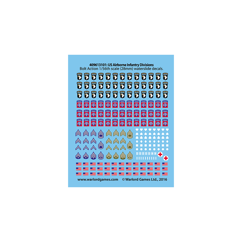 American U.S. Airborne Decals Sheet 28mm WWII WARLORD GAMES