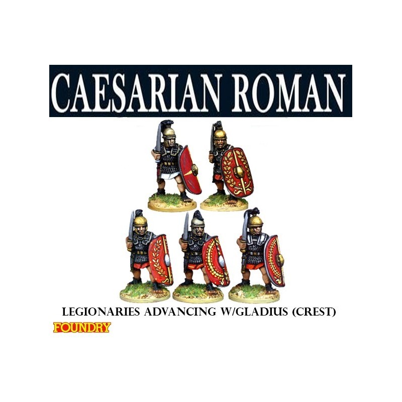 Caesarian Roman Legionaries Advancing w/Gladius - Crest (5) 28mm Ancients FOUNDRY