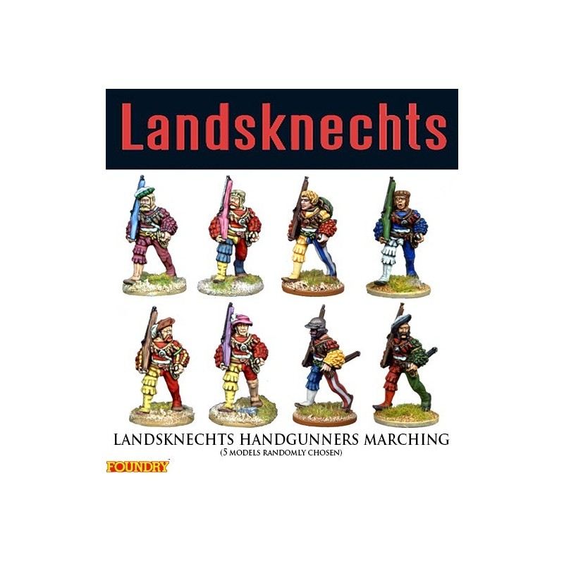 Landsknechts Handgunners Marching (5) 28mm Renaissance FOUNDRY