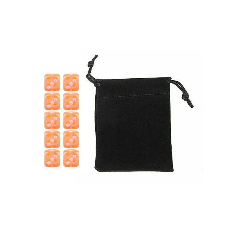 Translucent Orange Six-sided Dice Set (10) w/ Personal Dice bag FRONTLINE GAMES