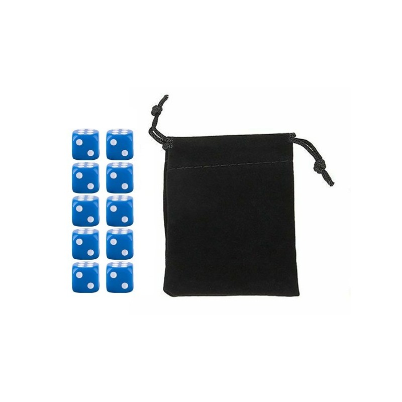 Blue Six-sided Dice Set (10) w/ Personal Dice bag FRONTLINE GAMES