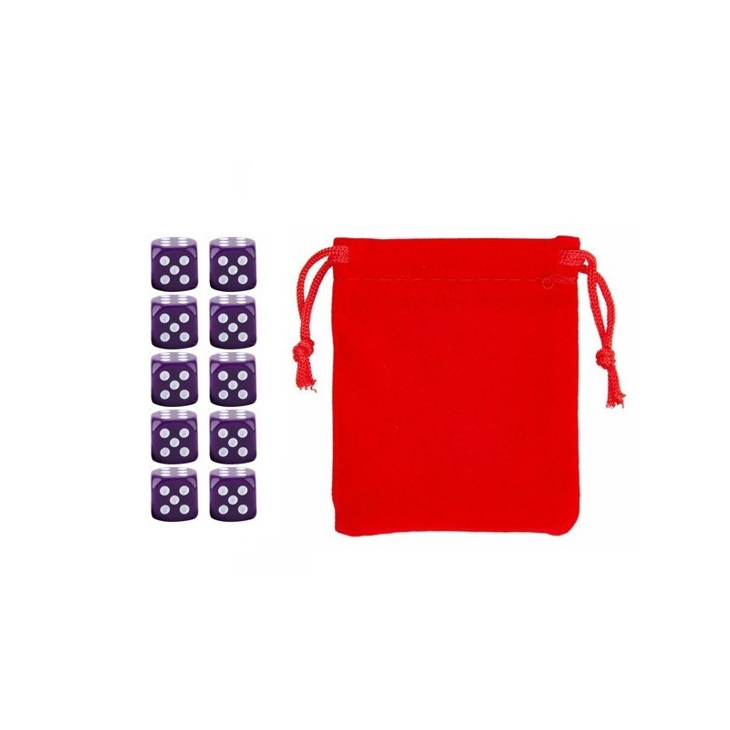 Purple Six-sided Dice Set (10) w/ Personal Dice bag FRONTLINE GAMES