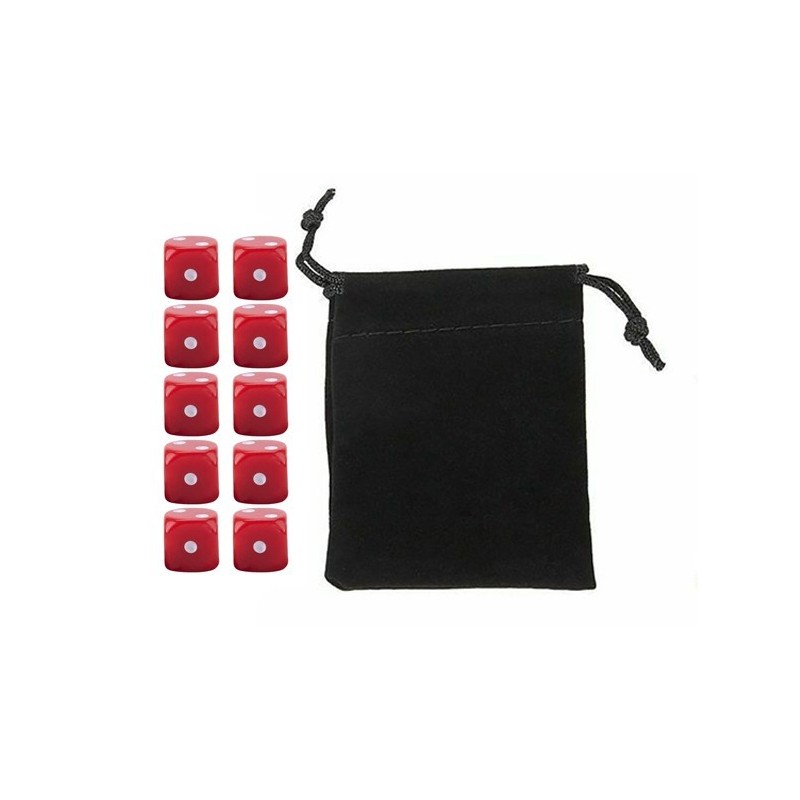 Red Six-sided Dice Set (10) w/ Personal Dice bag FRONTLINE GAMES