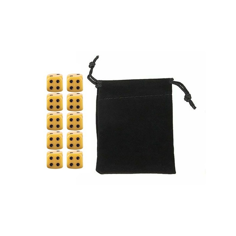 Yellow Six-sided Dice Set (10) w/ Personal Dice bag FRONTLINE GAMES