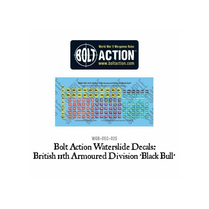 British 11th Armoured Division (Black Bull) decals sheet 28mm WWII WARLORD